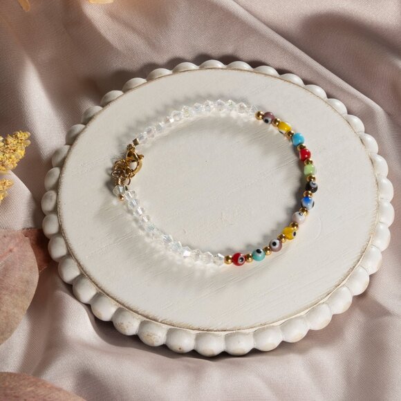 Bracelet Adjustable Handma Clear Crystal Turkish Eye For women multicolored Gift - Picture 6 of 9